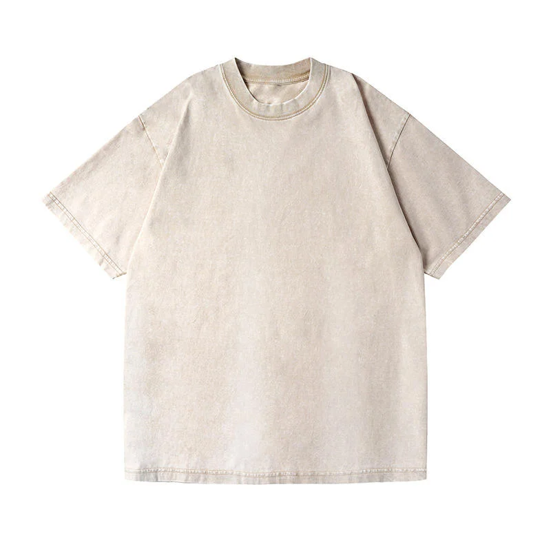 Men's 230g Vintage Retro Solid Color Short Sleeve Pure Color Custom Pattern Casual Women's Top Logo Customization