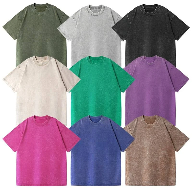 Men's 230g Vintage Retro Solid Color Short Sleeve Pure Color Custom Pattern Casual Women's Top Logo Customization