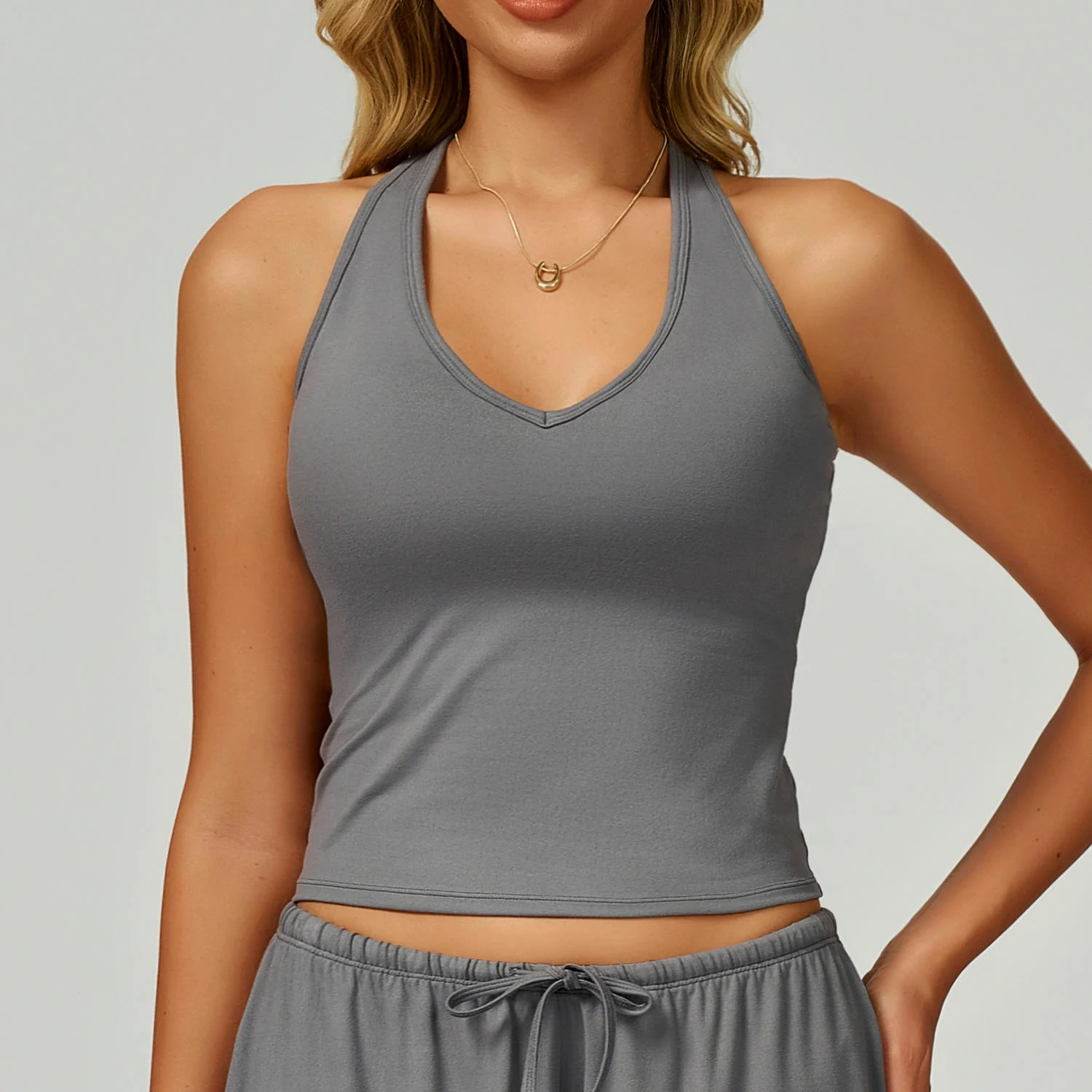 Custom Women's Gym Activewear 2-Pc Set T-Line Tank Top Drawstring Loose Pants Quick Dry Tennis Running Gym Clothing Yoga Wear