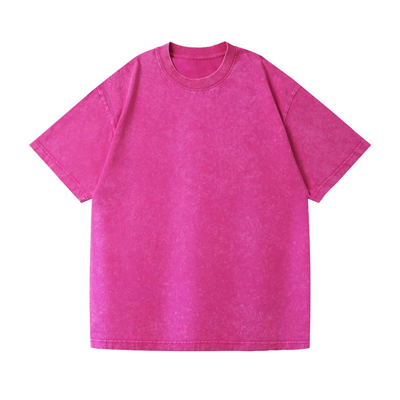 Men's 230g Vintage Retro Solid Color Short Sleeve Pure Color Custom Pattern Casual Women's Top Logo Customization
