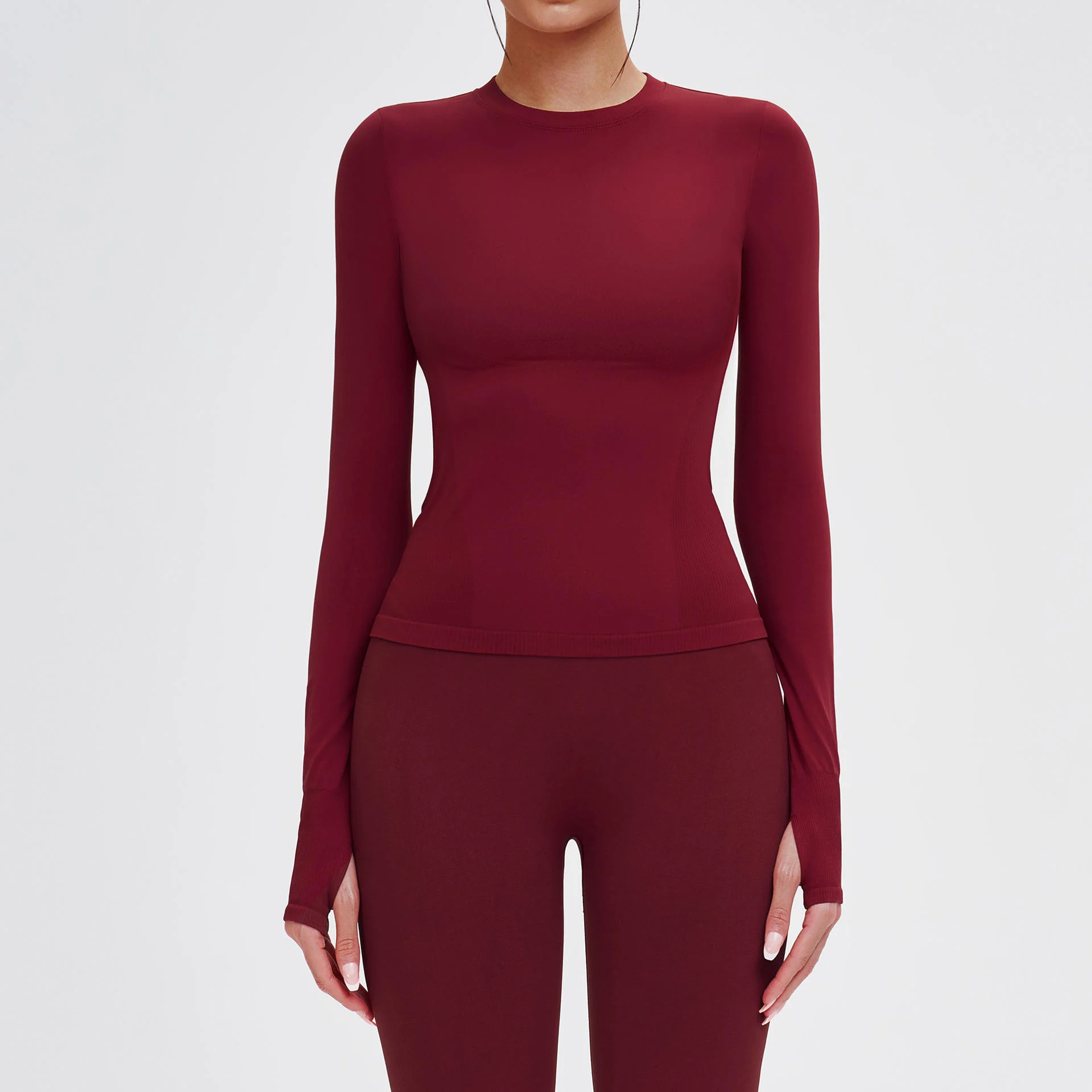 Women's Seamless Long Sleeve Top Elastic Breathable Outdoor Running Sports Top Round Neck Comfortable Women's Clothing