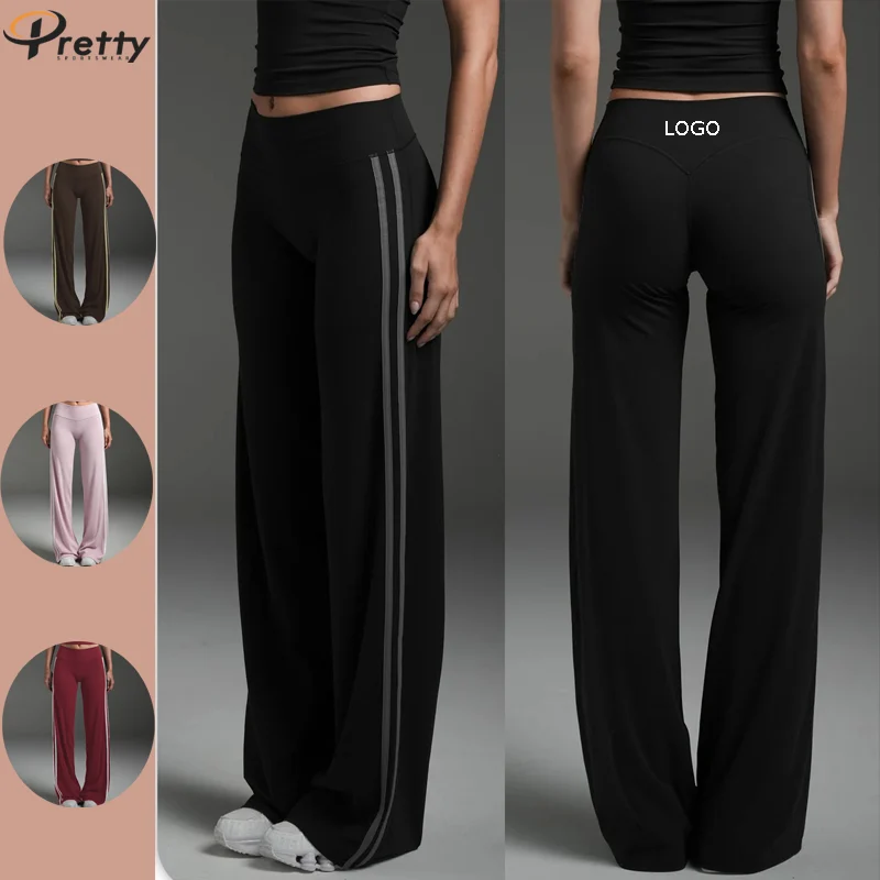 Spring Autumn New Women's High Waist Sports Pants Breathable Contrast Color Stripe Casual Pants Flat Wide Pants & Trousers
