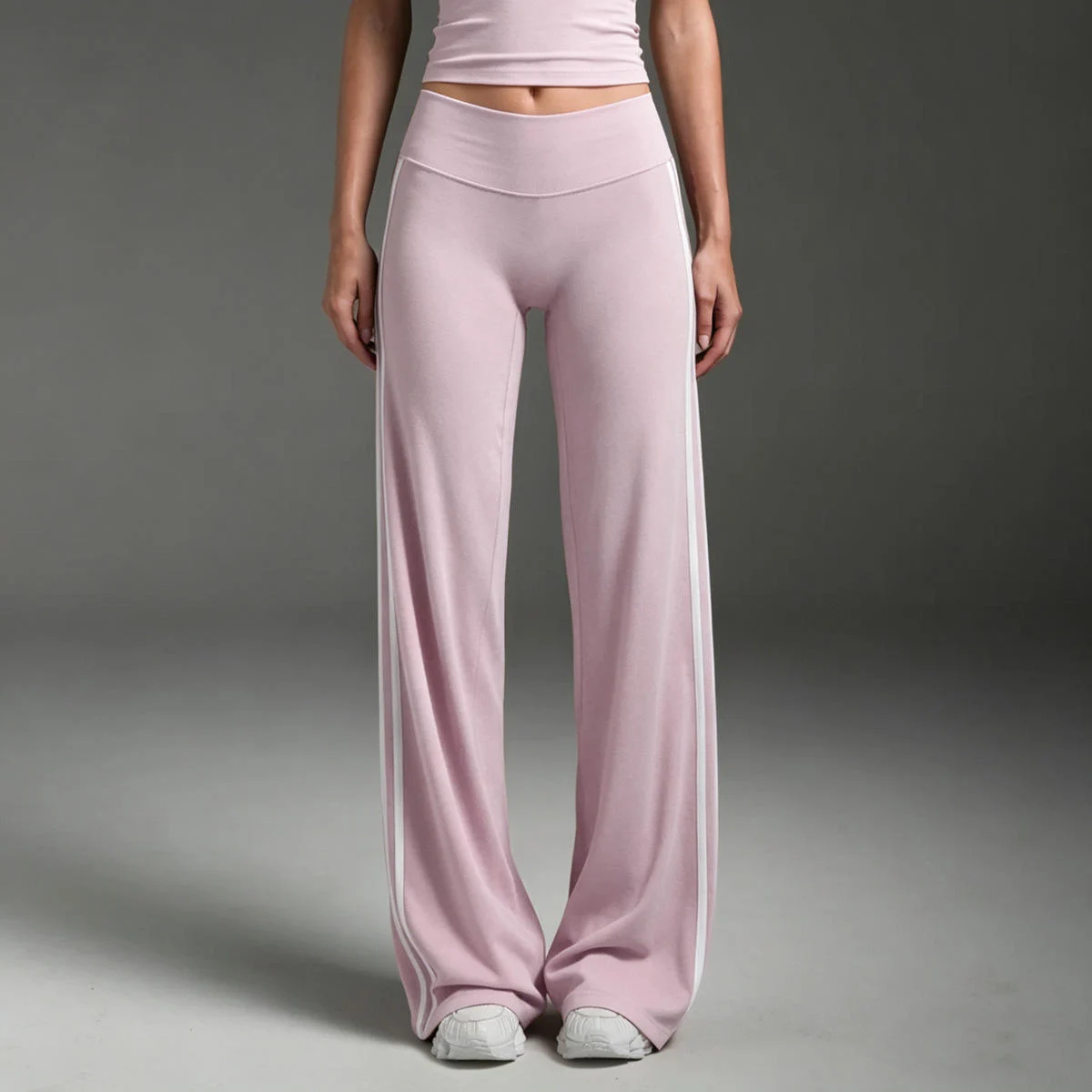 Spring Autumn New Women's High Waist Sports Pants Breathable Contrast Color Stripe Casual Pants Flat Wide Pants & Trousers