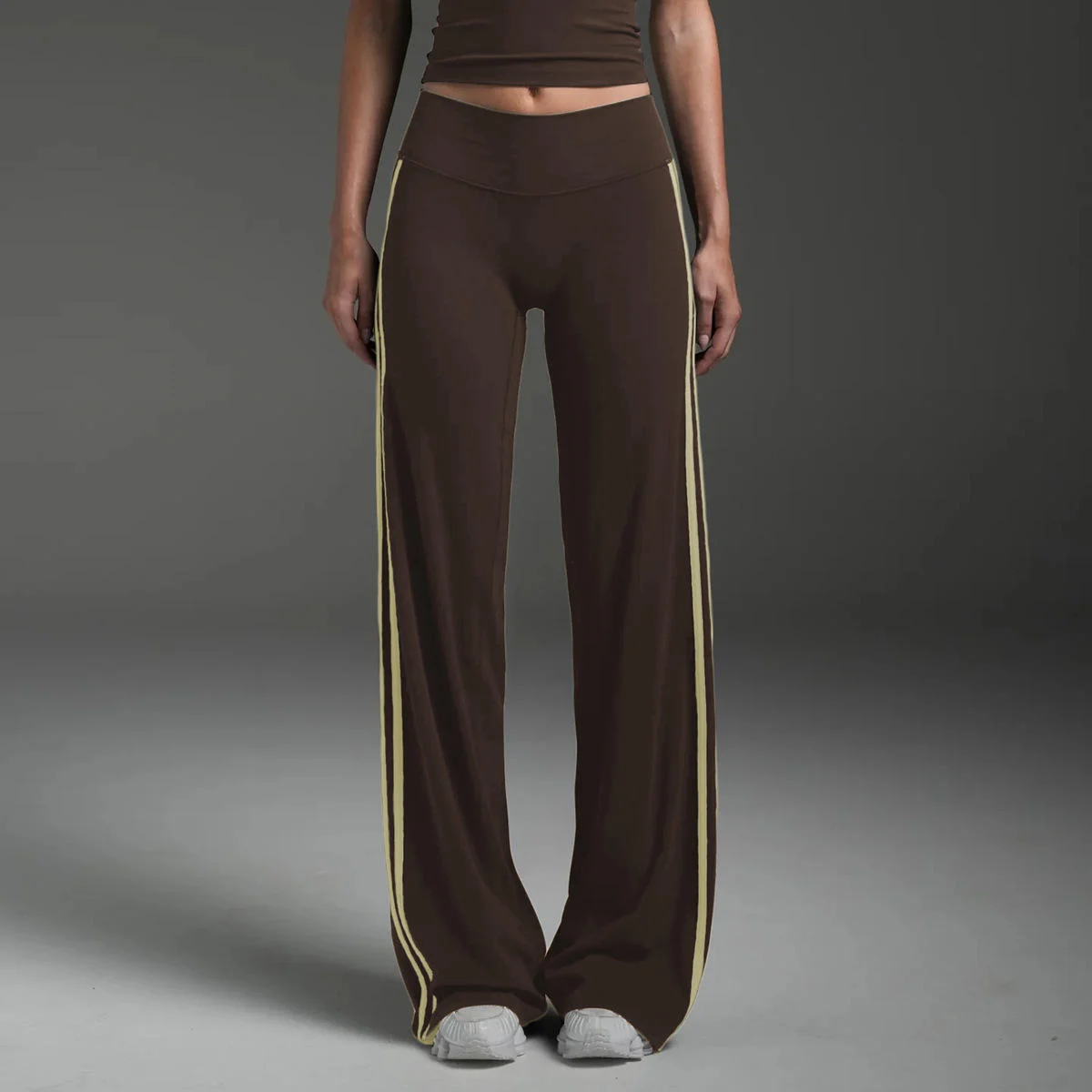 Spring Autumn New Women's High Waist Sports Pants Breathable Contrast Color Stripe Casual Pants Flat Wide Pants & Trousers
