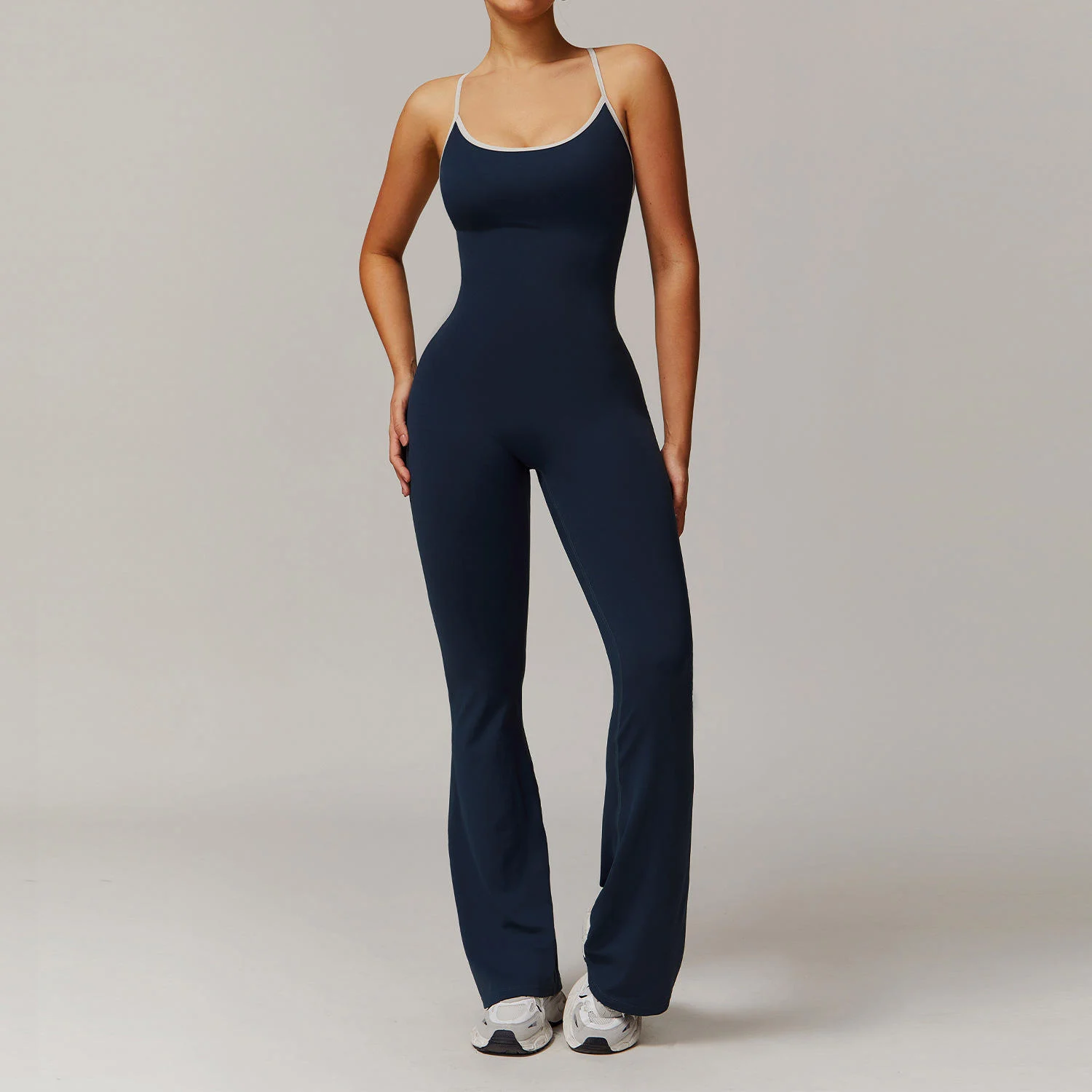 One-piece Yoga Jumpsuit Women's Flared Pants Fitness Breathable Bodysuit Sports Running Long Solid Color Sleeveless Jumpsuit