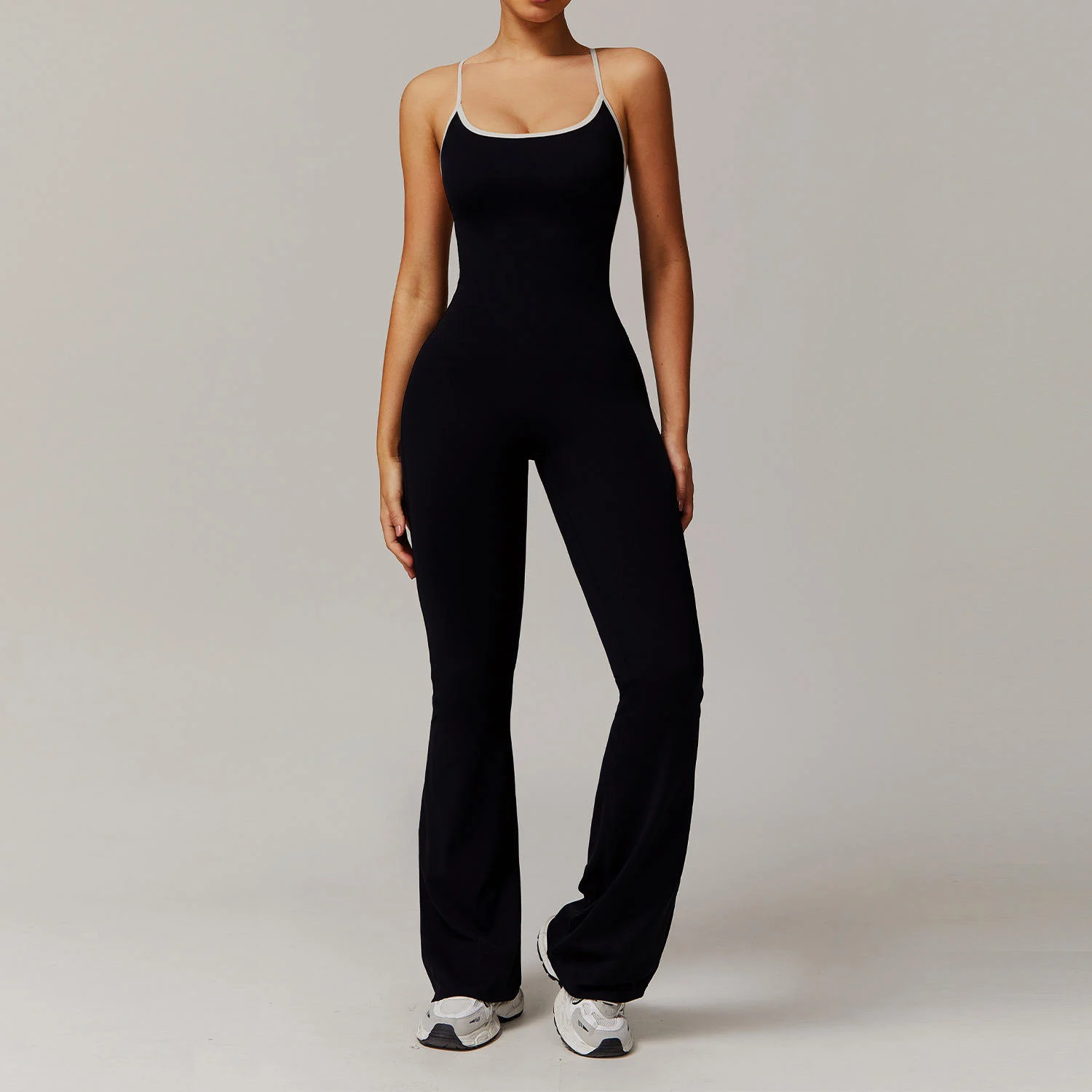 One-piece Yoga Jumpsuit Women's Flared Pants Fitness Breathable Bodysuit Sports Running Long Solid Color Sleeveless Jumpsuit