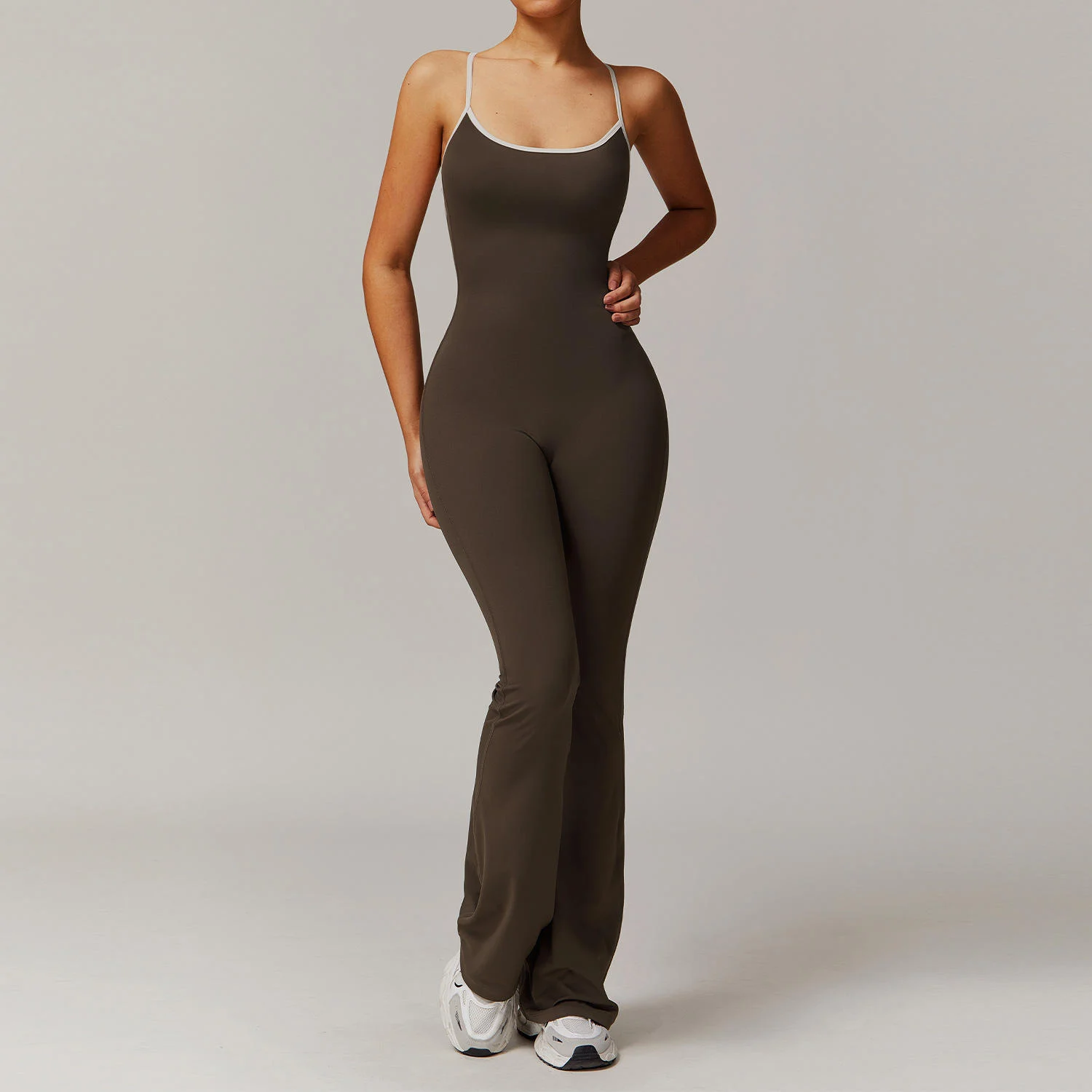 One-piece Yoga Jumpsuit Women's Flared Pants Fitness Breathable Bodysuit Sports Running Long Solid Color Sleeveless Jumpsuit