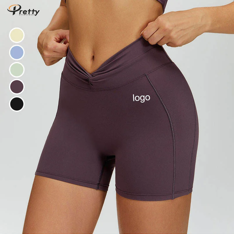 New Design Breathable Quick Dry Nylon-spandex Fabric Women's Yoga Shorts Fitness Sports Running Shorts Workout Short Pants