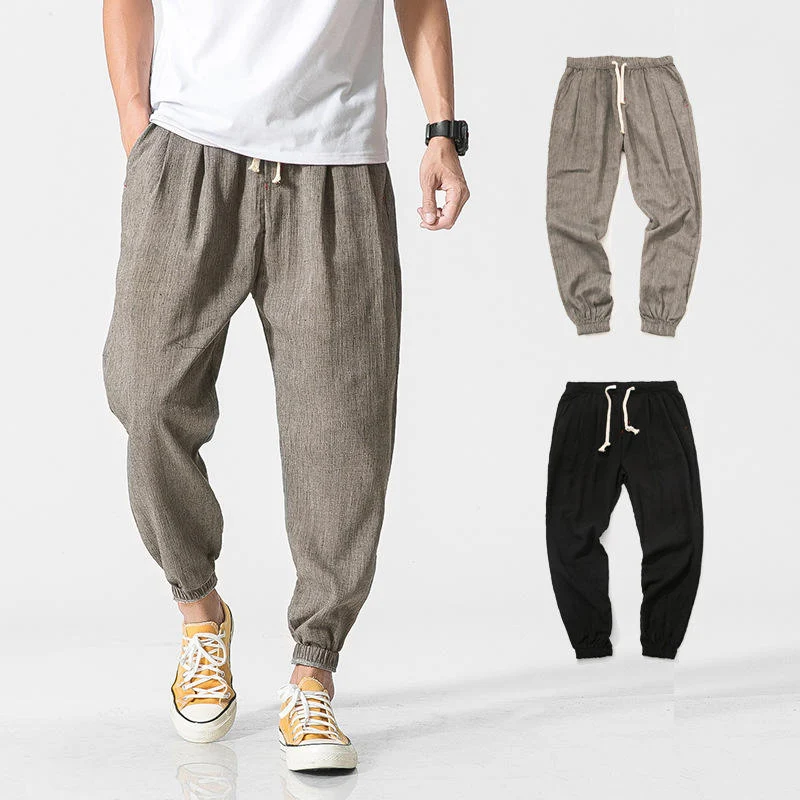 Plus Size Men'S Pants Japanese Style Cotton Linen Casual Harem Pants Soft Cozy Knickers for Man Custom Logo