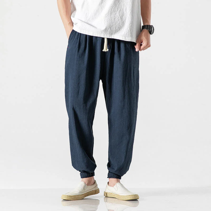 Plus Size Men'S Pants Japanese Style Cotton Linen Casual Harem Pants Soft Cozy Knickers for Man Custom Logo