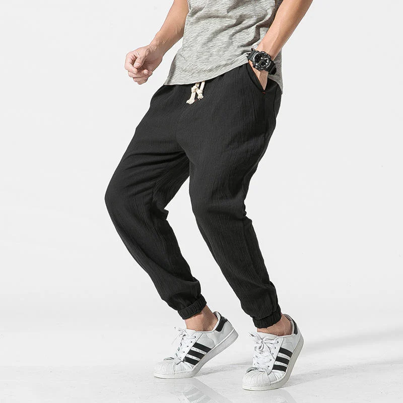 Plus Size Men'S Pants Japanese Style Cotton Linen Casual Harem Pants Soft Cozy Knickers for Man Custom Logo