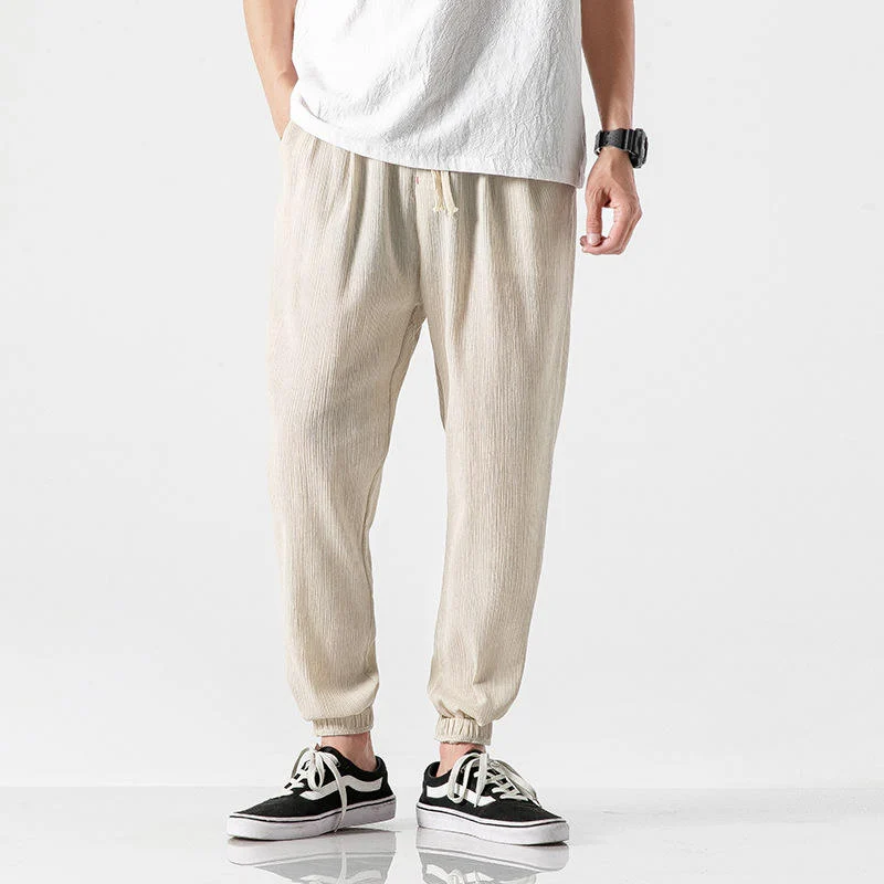 Plus Size Men'S Pants Japanese Style Cotton Linen Casual Harem Pants Soft Cozy Knickers for Man Custom Logo