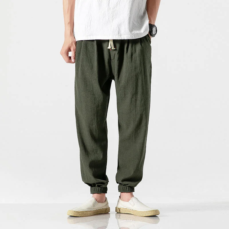 Plus Size Men'S Pants Japanese Style Cotton Linen Casual Harem Pants Soft Cozy Knickers for Man Custom Logo