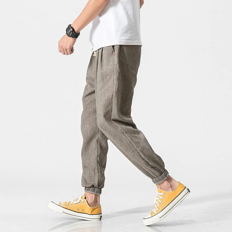 Plus Size Men'S Pants Japanese Style Cotton Linen Casual Harem Pants Soft Cozy Knickers for Man Custom Logo