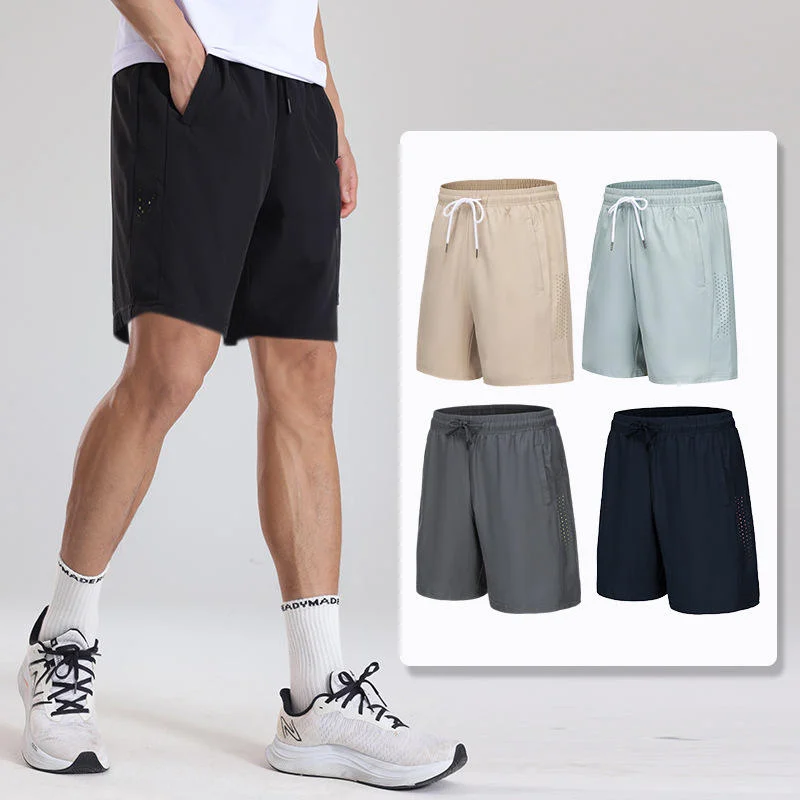 Men'S Breathable Hole Knee Length Running Shorts Lightweight Quick Dry Sports Shorts Man Fitness Wear Training Shorts
