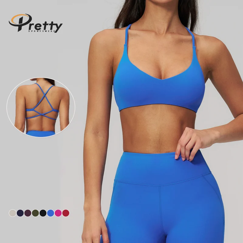 New Women Naked Feel Crisscross Straps Yoga Sports Bra Soft High Support Wire-Free Breathable Quick Dry Moisture-Wicking Fitness