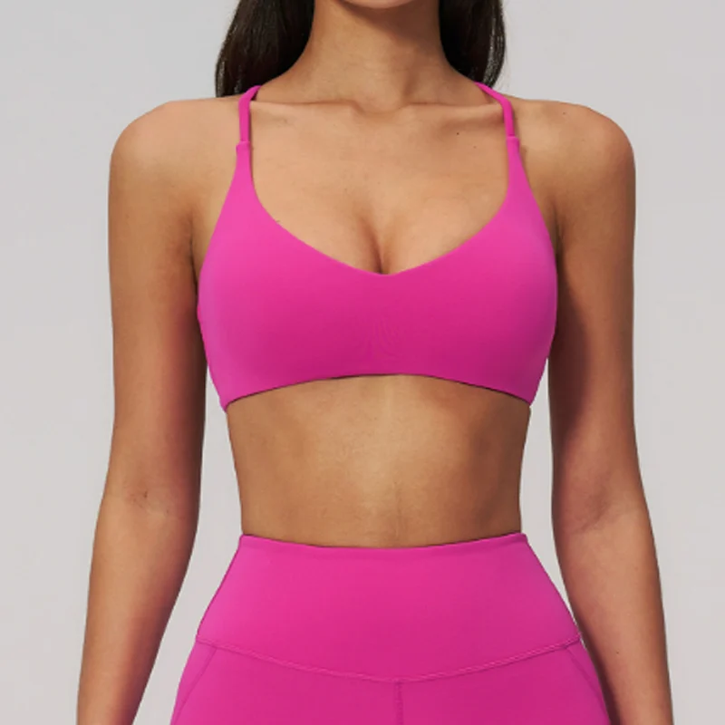 New Women Naked Feel Crisscross Straps Yoga Sports Bra Soft High Support Wire-Free Breathable Quick Dry Moisture-Wicking Fitness