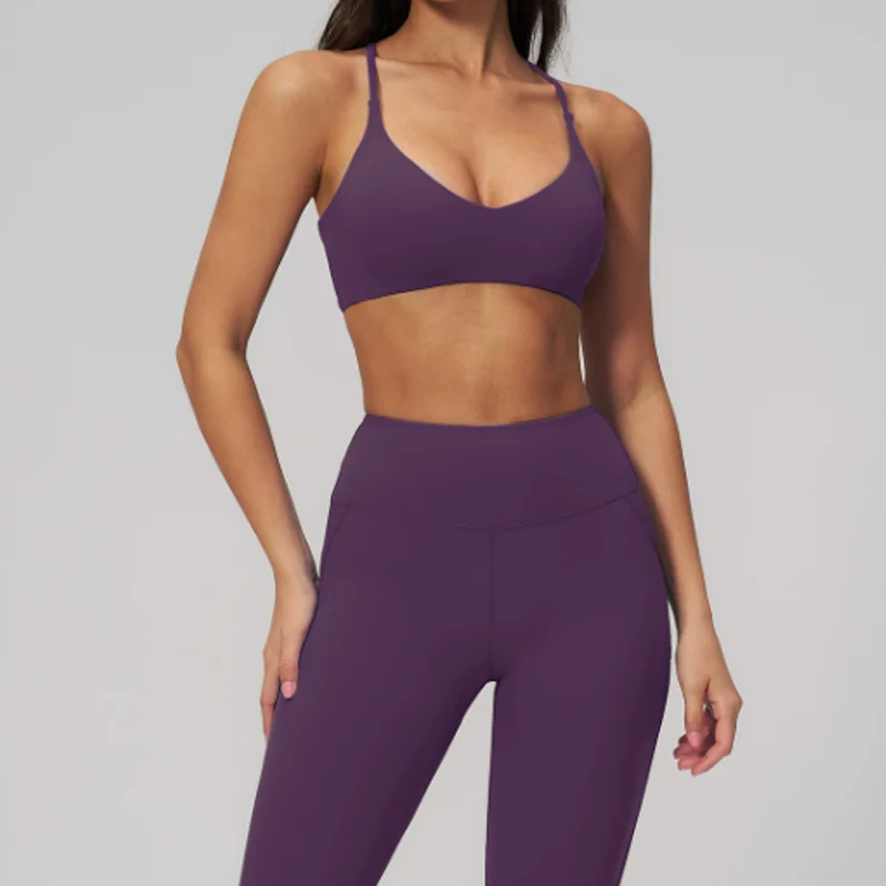 New Women Naked Feel Crisscross Straps Yoga Sports Bra Soft High Support Wire-Free Breathable Quick Dry Moisture-Wicking Fitness