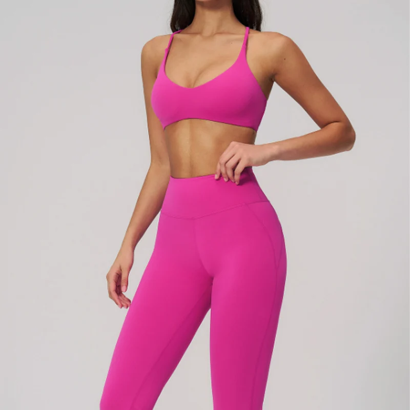 New Women Naked Feel Crisscross Straps Yoga Sports Bra Soft High Support Wire-Free Breathable Quick Dry Moisture-Wicking Fitness