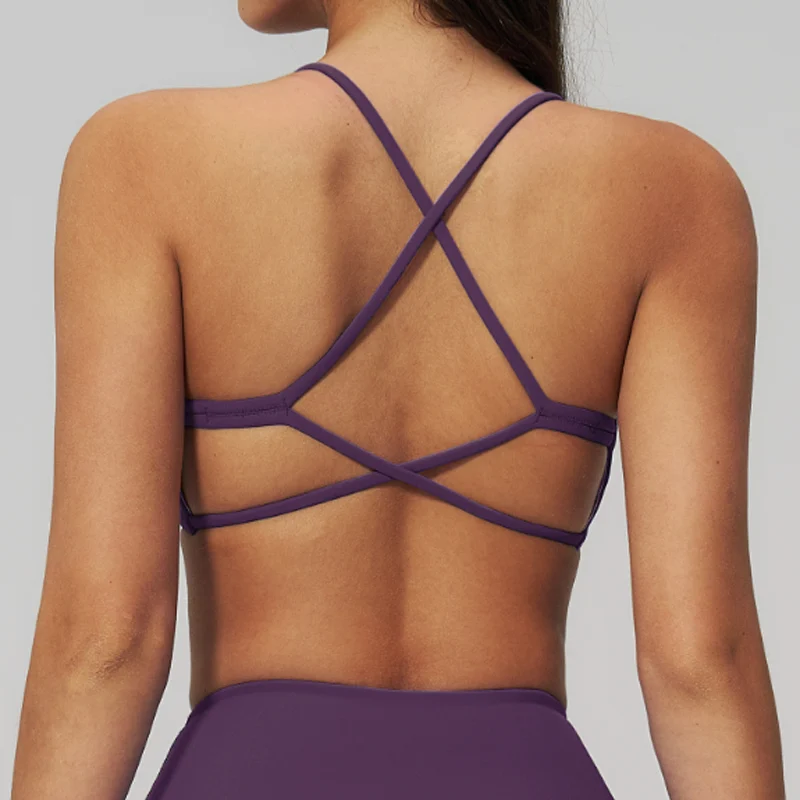 New Women Naked Feel Crisscross Straps Yoga Sports Bra Soft High Support Wire-Free Breathable Quick Dry Moisture-Wicking Fitness