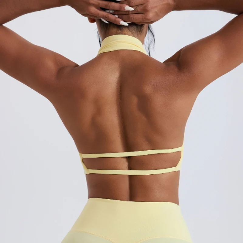 New High Neck Women Yoga Tank Quick Dry with Built-in Bra Pad Skin Friendly Shockproof Fitness Workout Gym Breathable Sports Bra
