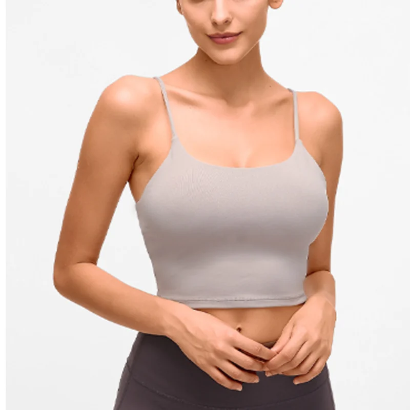 New Arrival Women Spaghetti Strap Built-in Bra Yoga Tank Top Breathable Quick Dry Super Elastic Lightweight Fitness Crop Top