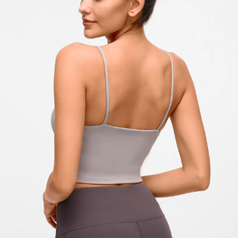 New Arrival Women Spaghetti Strap Built-in Bra Yoga Tank Top Breathable Quick Dry Super Elastic Lightweight Fitness Crop Top