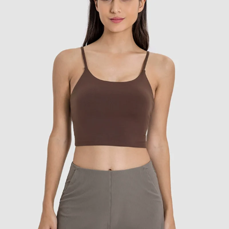 New Arrival Women Spaghetti Strap Built-in Bra Yoga Tank Top Breathable Quick Dry Super Elastic Lightweight Fitness Crop Top