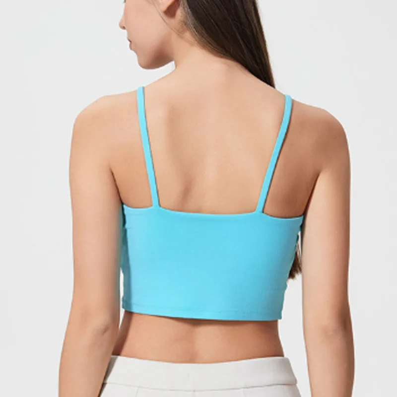 New Arrival Women Spaghetti Strap Built-in Bra Yoga Tank Top Breathable Quick Dry Super Elastic Lightweight Fitness Crop Top