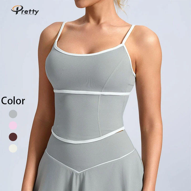 Factory Direct Color Block Thin Strap Skin Friendly Comfortable Running Bra With Waist Belt and Padded Cups Sports Bra