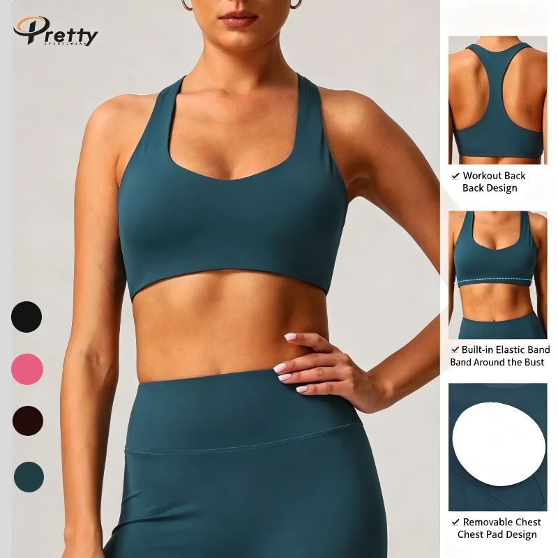 New Light Support Crisscross Back Strap Running Sports Bra Racerback Yoga Bra Breathable Quick Dry Workout Yoga Bra for Women