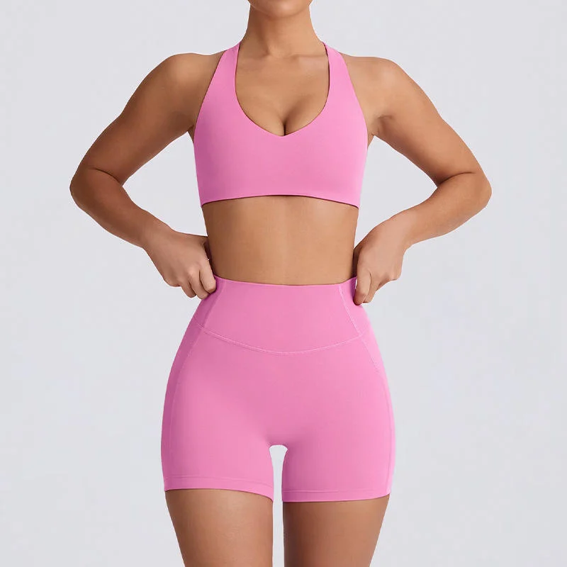 New Sports Yoga Set Cute Heart Bra Cross Back Sports Bra Outdoor Fitness Shorts Quick Drying Yoga Pants Yoga Leggings Set