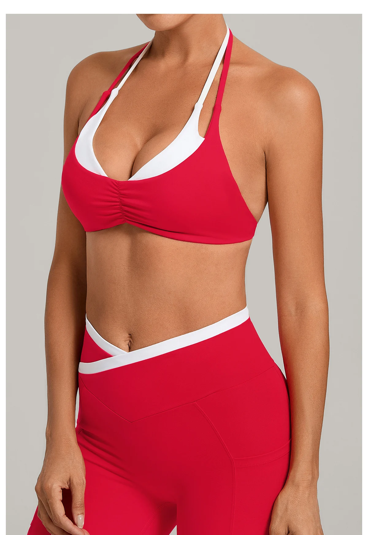 Contrast Color Bra Two-Piece Breathable High Support Halter Neck Tight-Fitting Color Blocking Sports Bra for Running Fitness