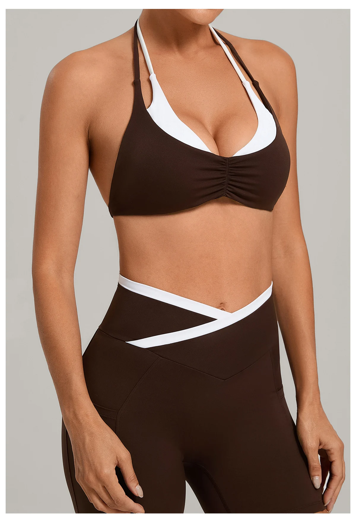 Contrast Color Bra Two-Piece Breathable High Support Halter Neck Tight-Fitting Color Blocking Sports Bra for Running Fitness