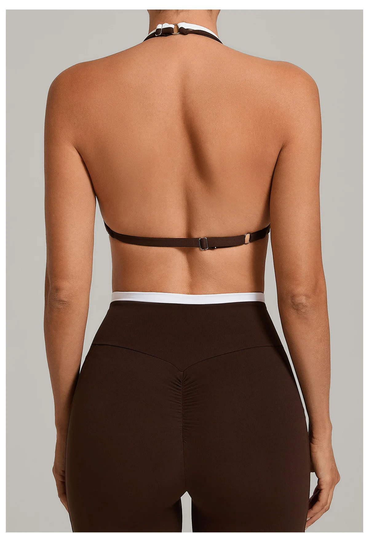 Contrast Color Bra Two-Piece Breathable High Support Halter Neck Tight-Fitting Color Blocking Sports Bra for Running Fitness