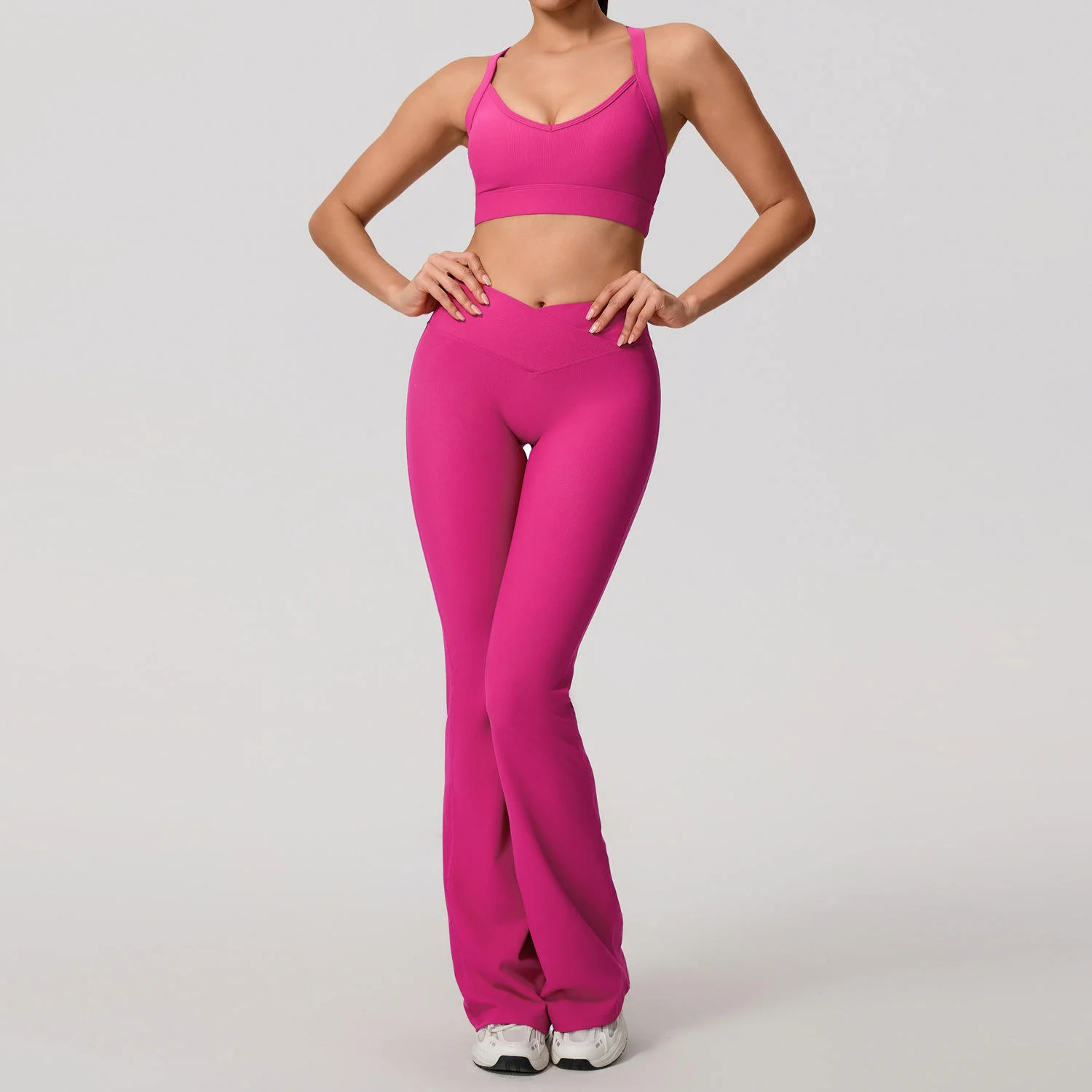 Custom 3PCS Yoga Set Womens Clothing Sexy Cross-Back Sports Bra Fitness Zipper Coat Flare Pants for Women Workout Gym Fitness