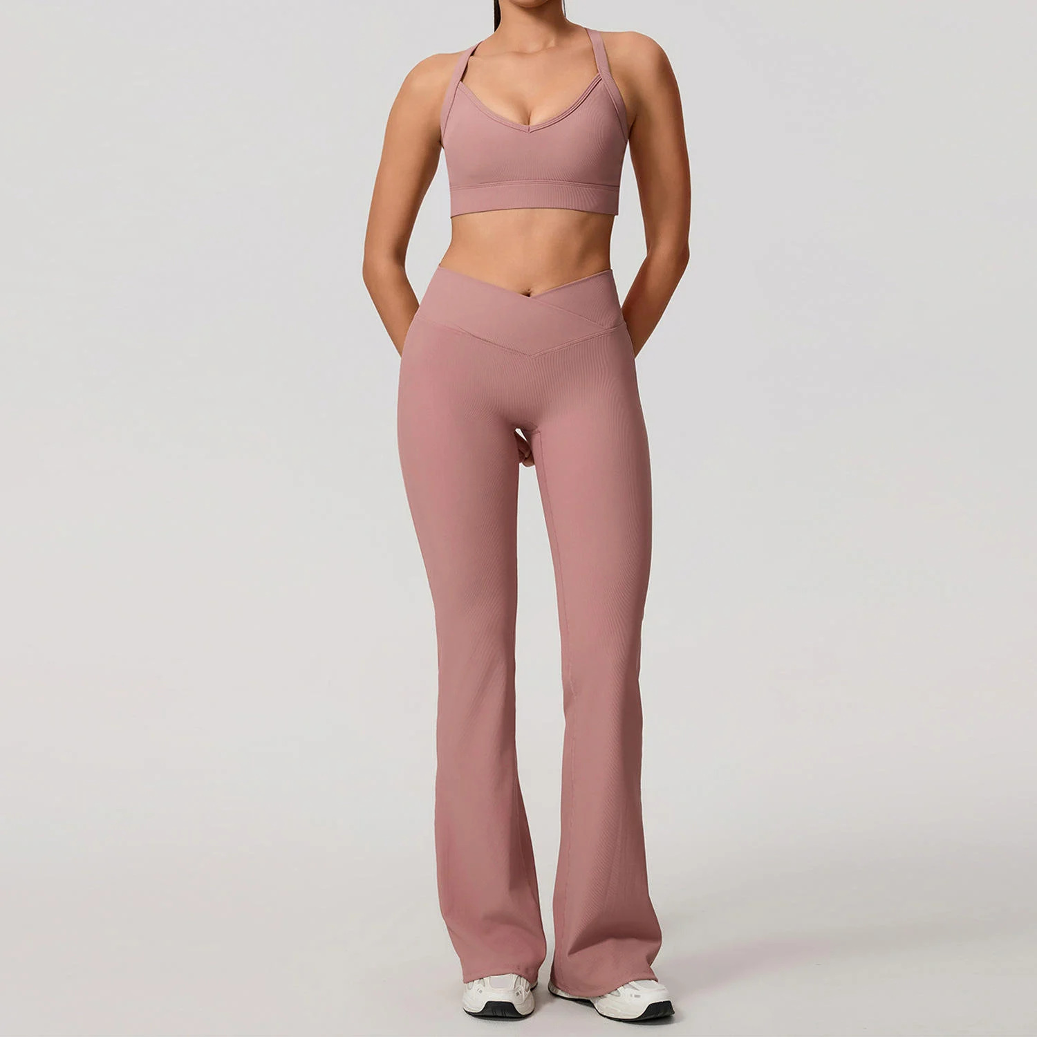 Custom 3PCS Yoga Set Womens Clothing Sexy Cross-Back Sports Bra Fitness Zipper Coat Flare Pants for Women Workout Gym Fitness