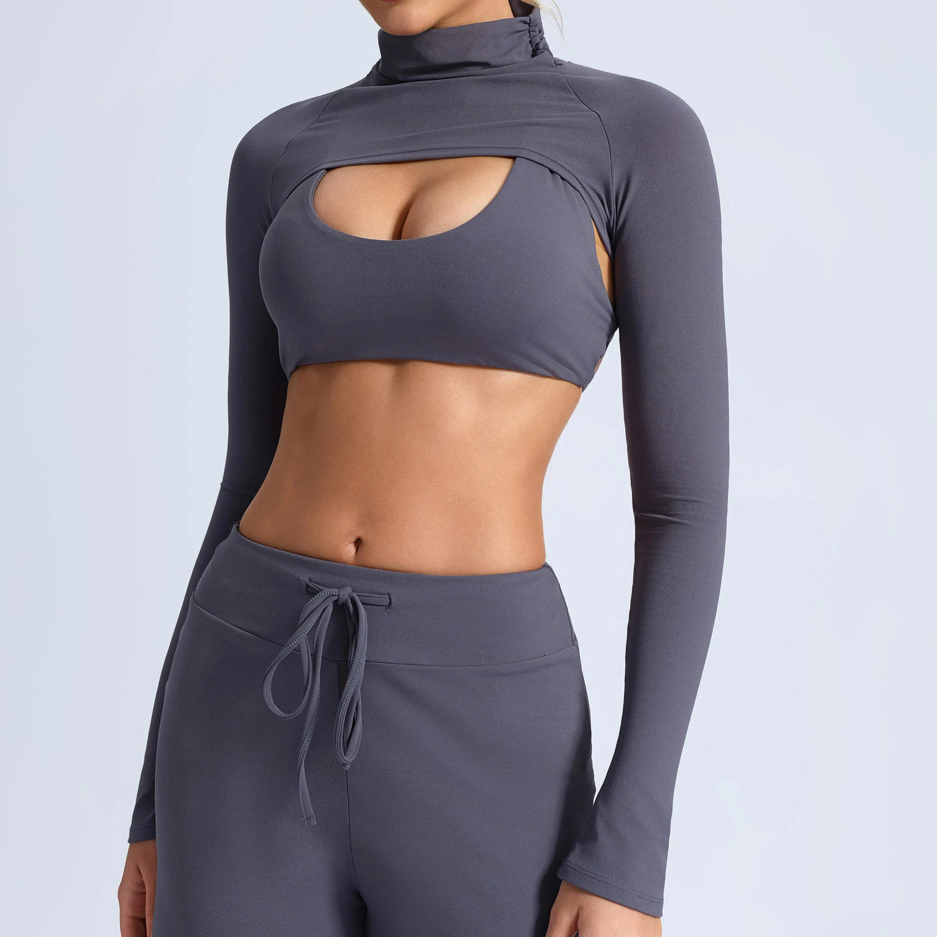 Wholesale 3 Pcs Yoga Set Solid Round Neck Quick Dry Sports Bra High Waisted Leggings for Women's Yoga Fitness Workouts