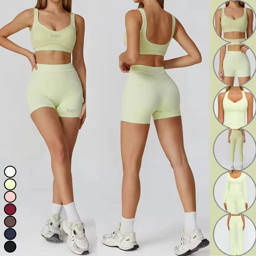 6PCS Yoga Sets Womens Clothing Gym Fitness Sportswear Push Up Sexy Sports Bra High Waist Yoga Leggings for Women Leisurewear