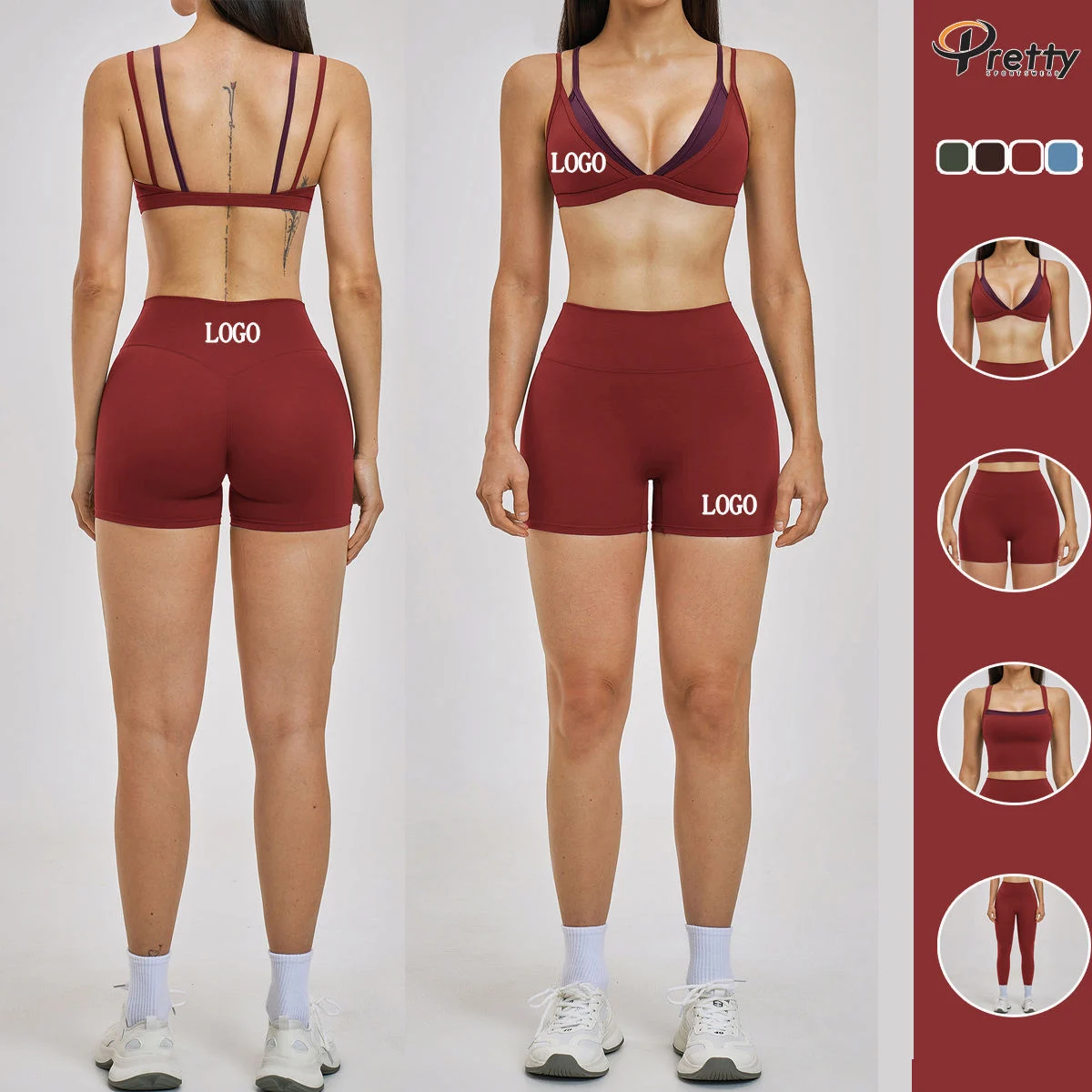 Custom Logo 6pcs Women's Gym Yoga Wear Nude Yoga Ensemble Sports Bra with Reversible Waistband High-Waisted Yoga Pants