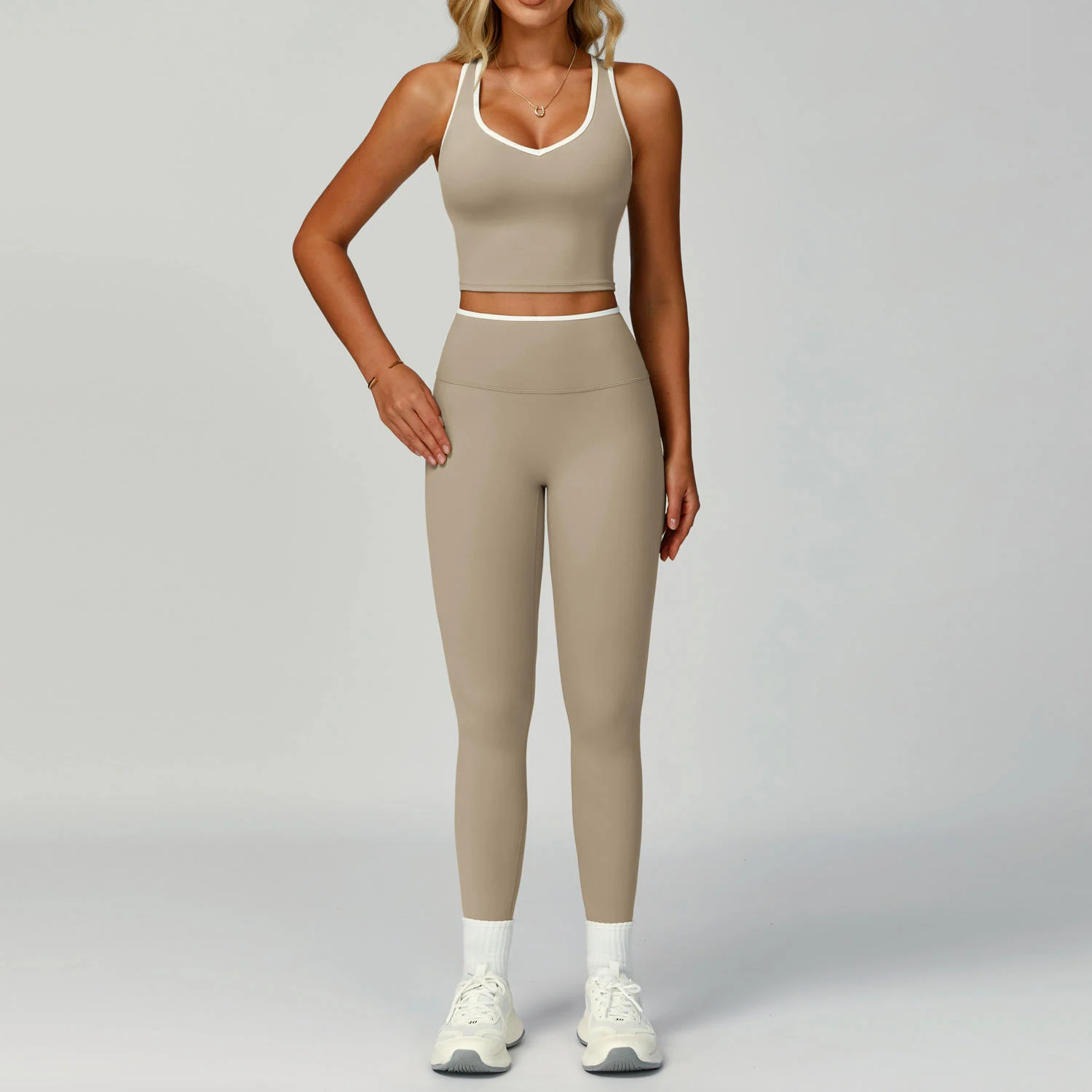 Custom 4PCS Solid Front Yoga Sets Womens Gym Fitness Quick Dry Colour Block Workout Sexy Sports Bra High Waist Yoga Leggings