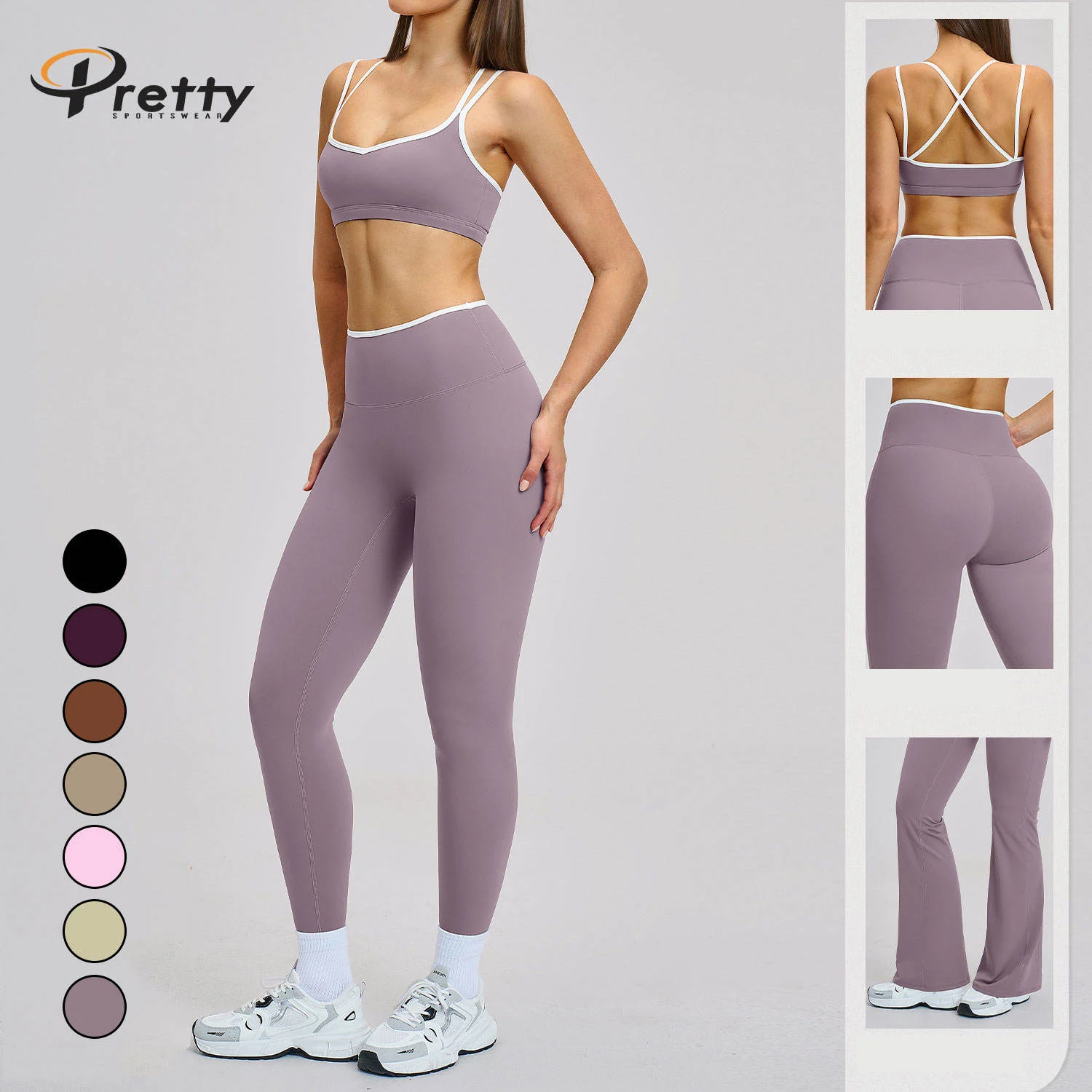 Custom 4PCS Solid Front Yoga Sets Womens Gym Fitness Quick Dry Colour Block Workout Sexy Sports Bra High Waist Yoga Leggings