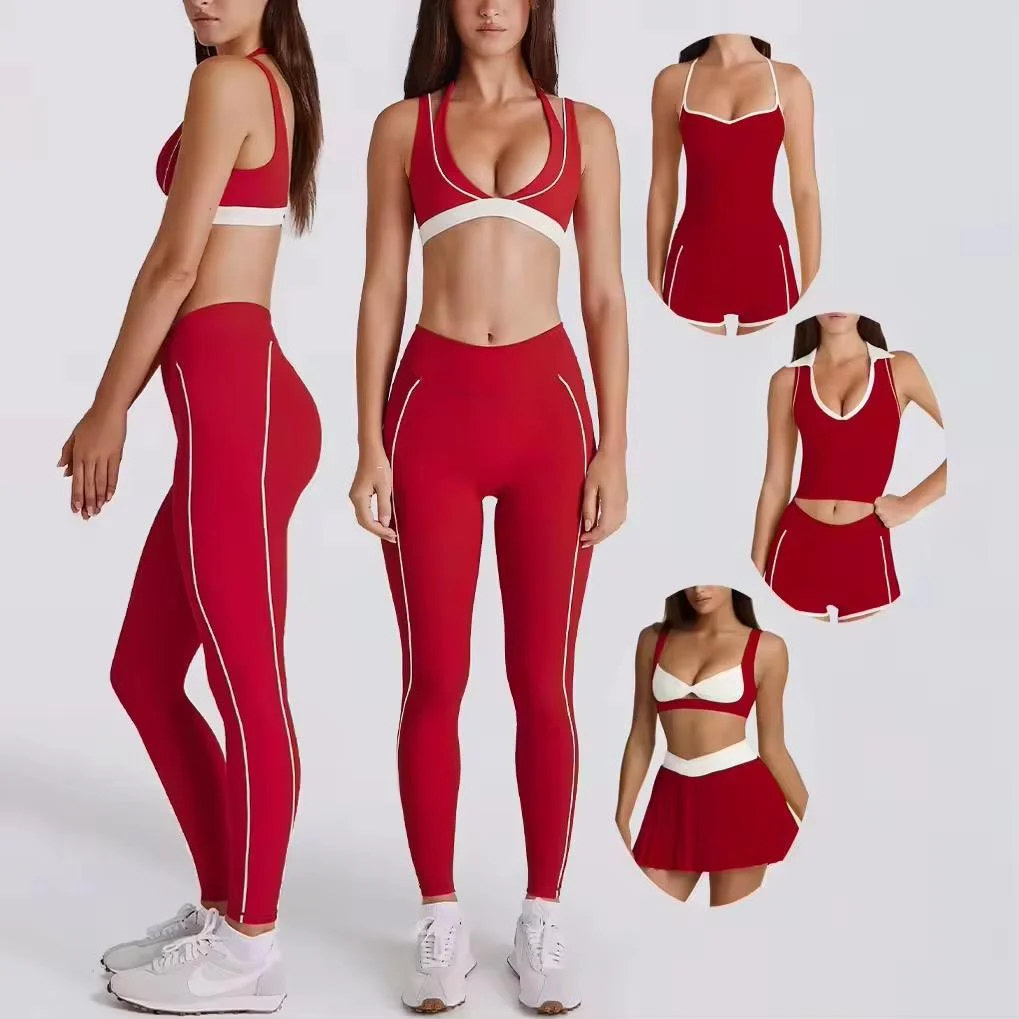 Custom Womens Clothing 6PCS Gym Fitness Sportswear Push up Sports Bra V-waist Yoga Leggings for Women Workout Athletic Wear
