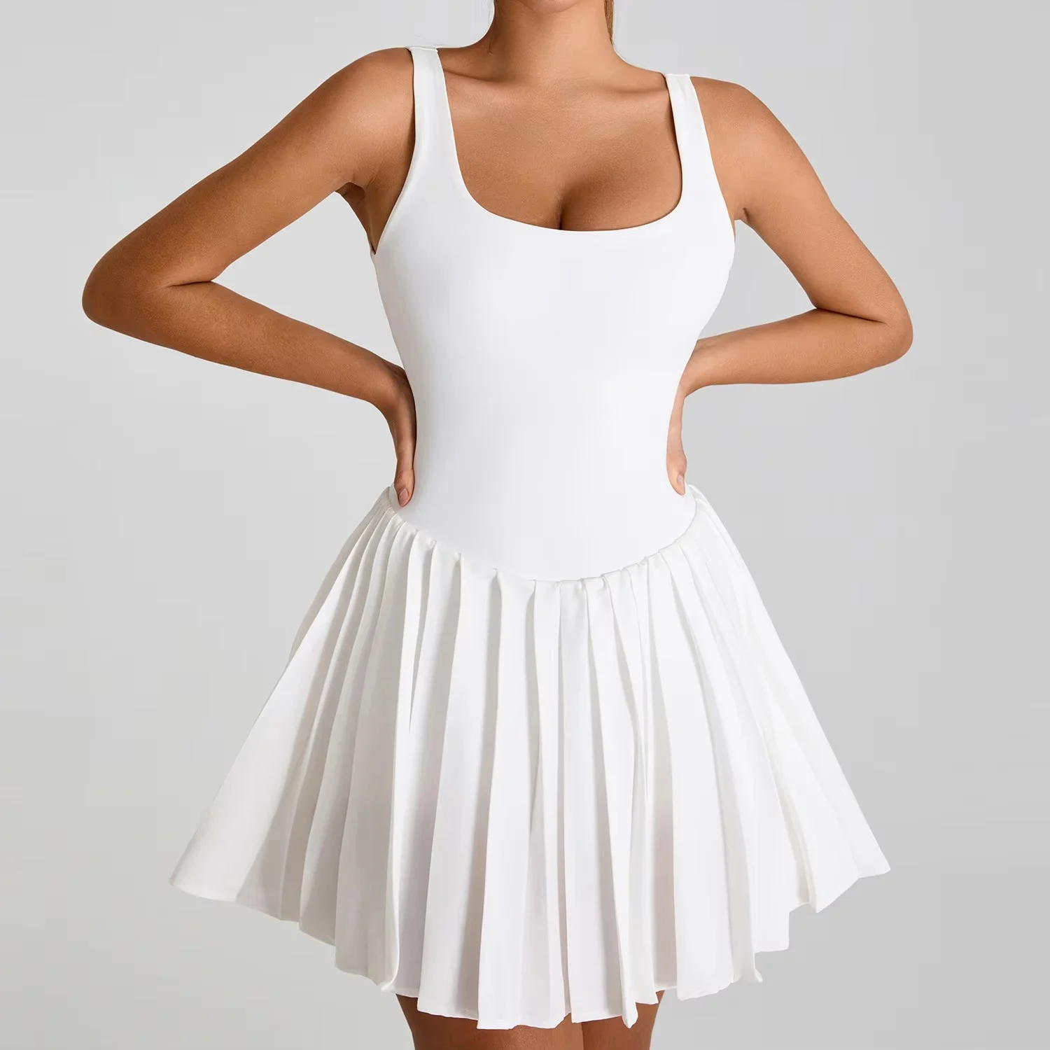 Tennis Dress With Shorts Women Sexy Backless Sleeveless Pleated Dresses With Chest Pads Tennis Wear for Women Sexy Custom Logo