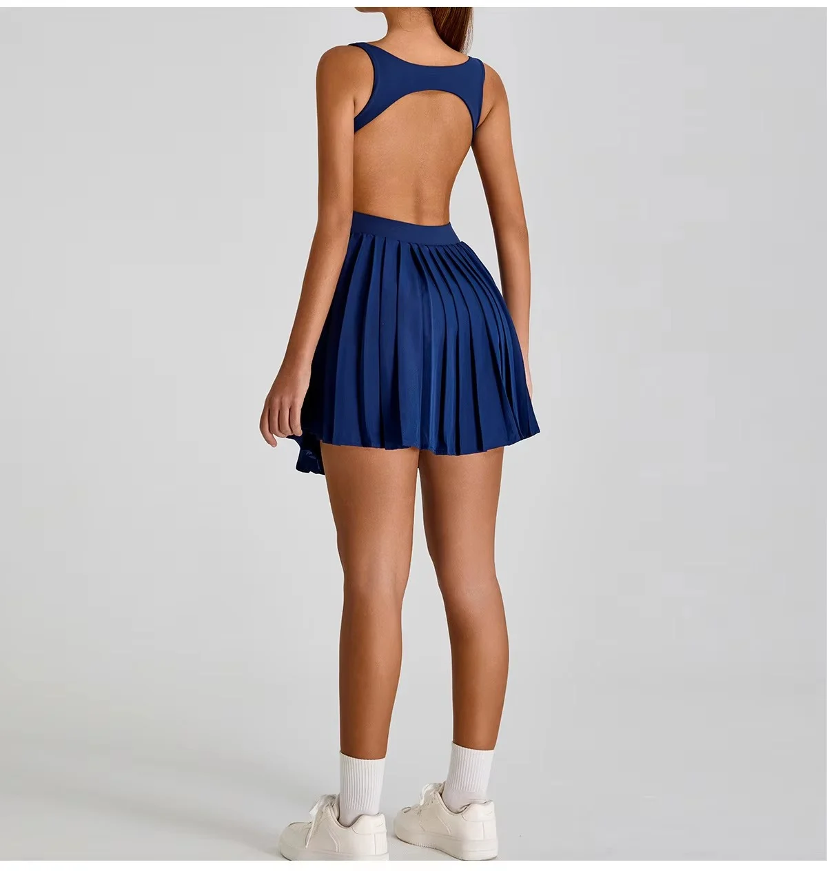 Tennis Dress With Shorts Women Sexy Backless Sleeveless Pleated Dresses With Chest Pads Tennis Wear for Women Sexy Custom Logo